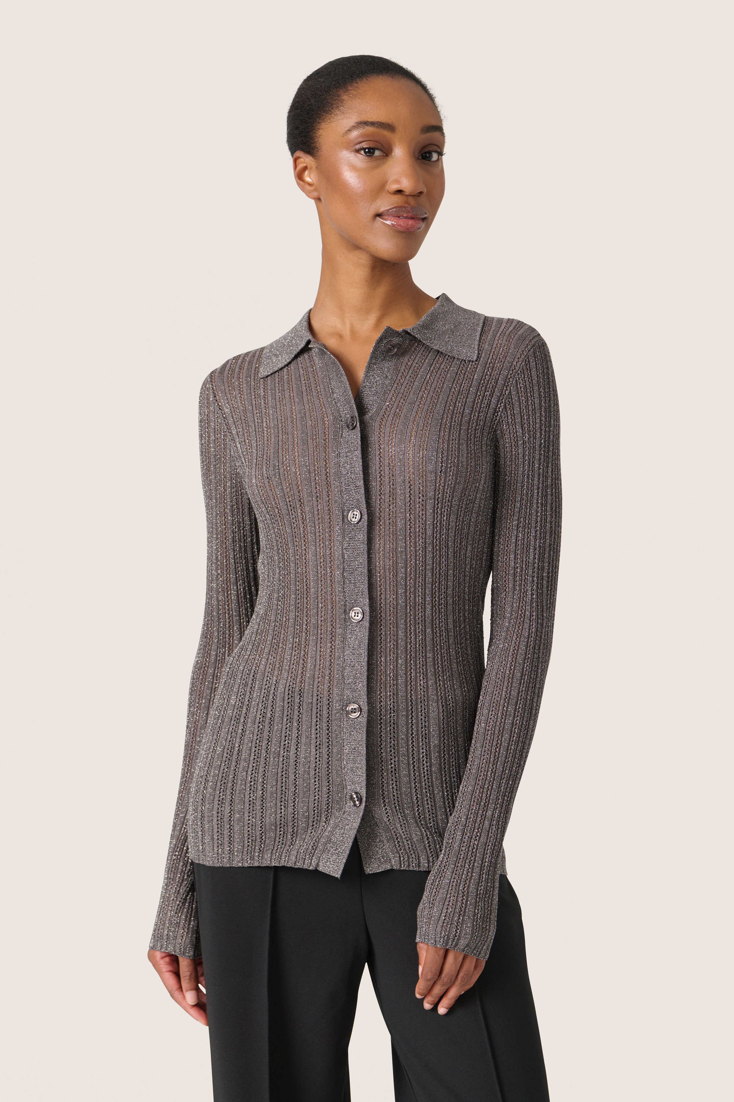 SLLaisa Glitter Cardigan i gun metal / silver farge
