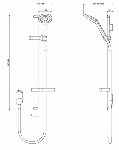 Maku MK2 Rail Shower - Graphite Face