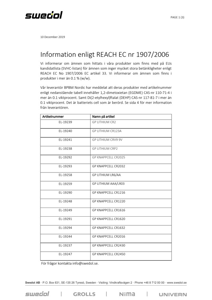 REACH INFORMATION