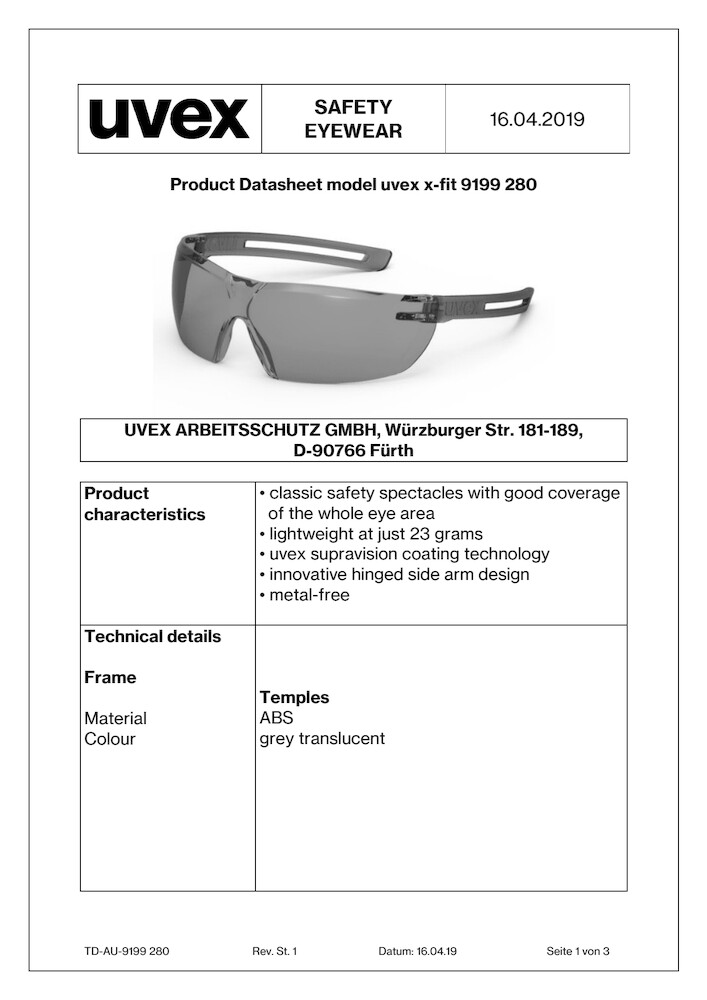 Uvex datasheet 30587
