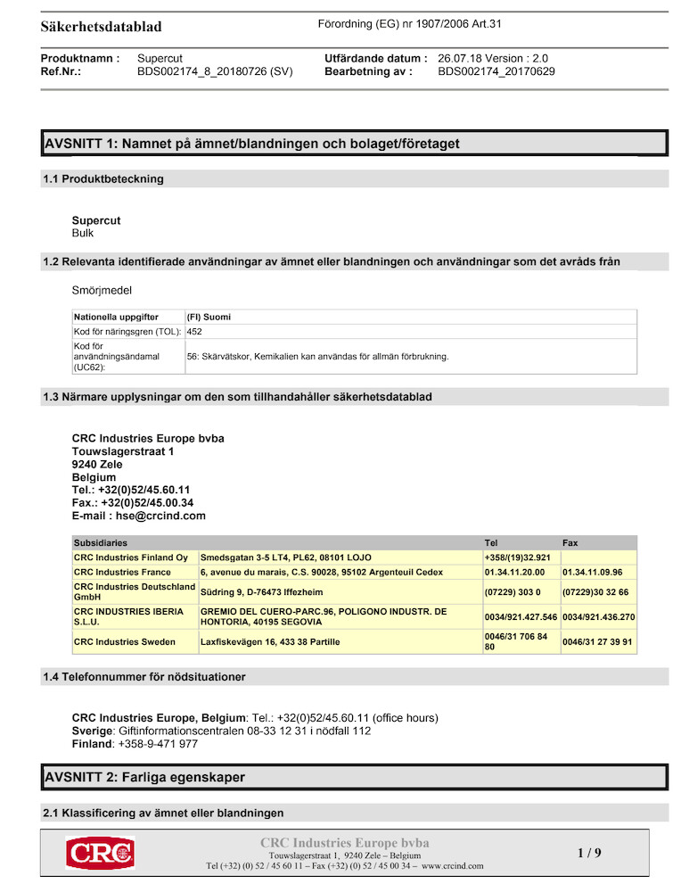 OF-93034 Säkerhetsdatablad