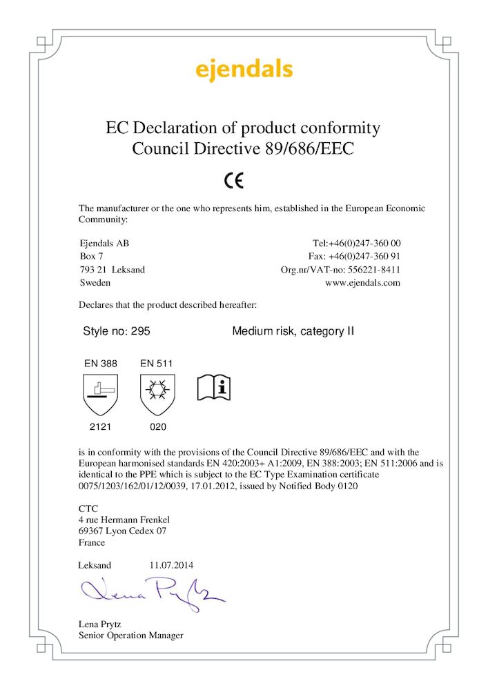 Handske Tegera 295 Certifikat