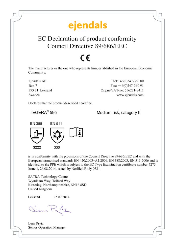 Handske Tegera 595 Certifikat