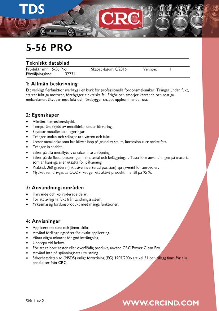 CRC 5-56 Produktblad
