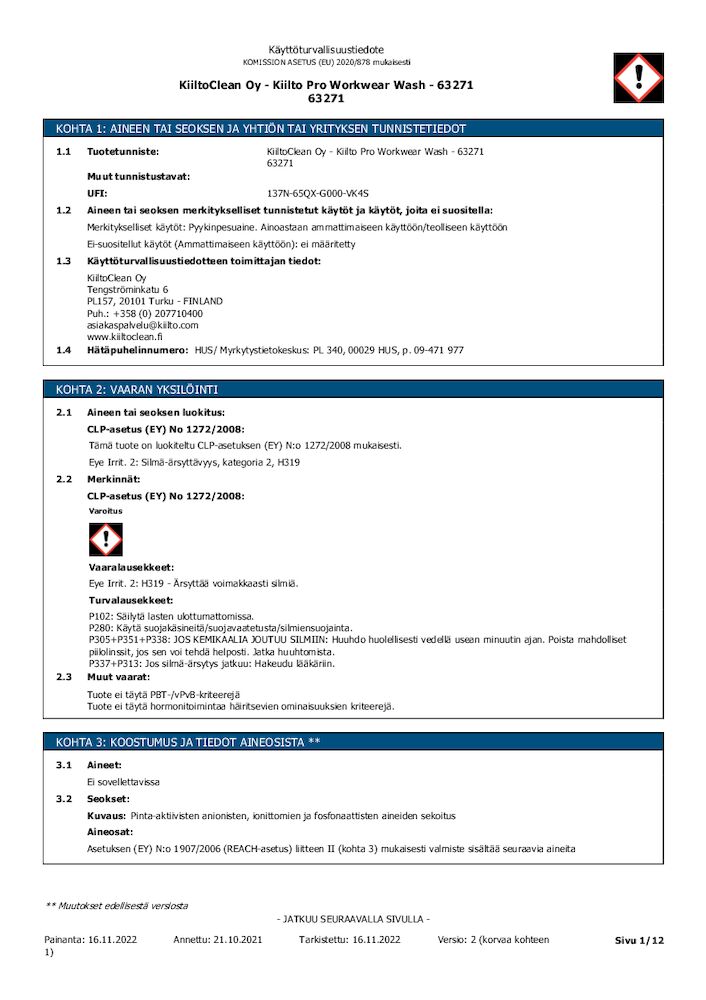 Käyttöturvallisuustiedote Kiilto Pro Wash.pdf