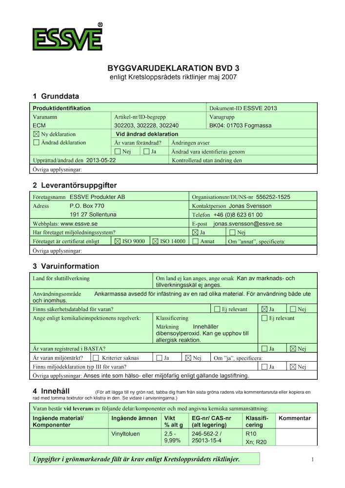 ESSVE ANKARMASSA ECM, 300 ML köp hos Swedol
