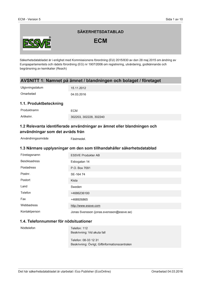 ESSVE ANKARMASSA ECM, 300 ML köp hos Swedol