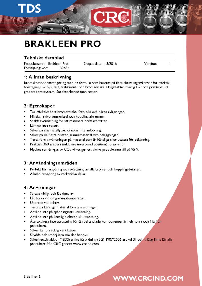 Brakleen Pro Produktblad