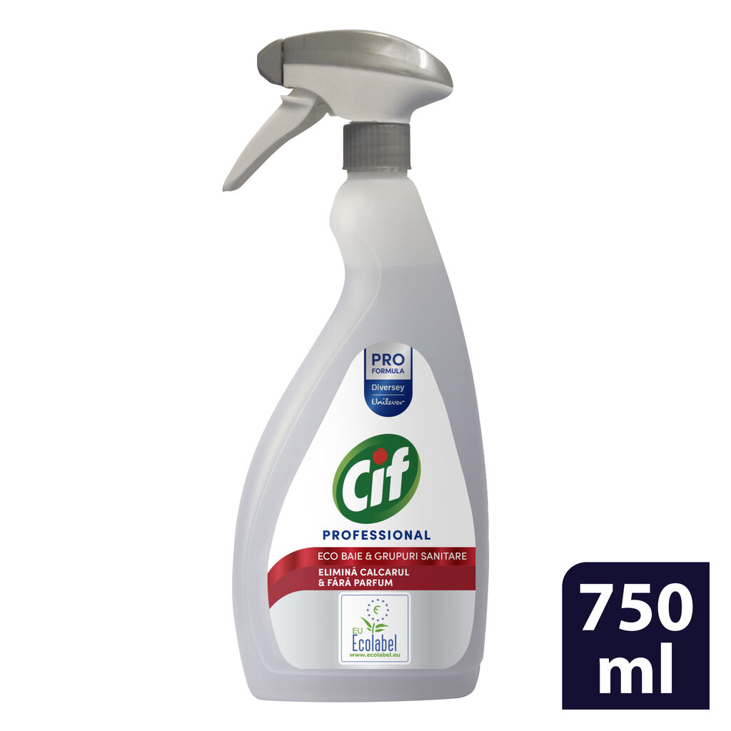 Cif Professional Eco Detergent Pentru Baie 6x0.75L - Detergent sanitar certificat ecologic, gata de utilizare, pentru toate suprafețele din baie