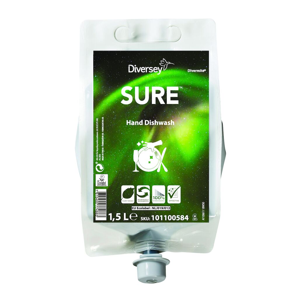 SURE Hand Dishwash DVM 4x1.5L - Υγρό πιάτων για πλύσιμο στο χέρι σε αμπούλα Divermite®