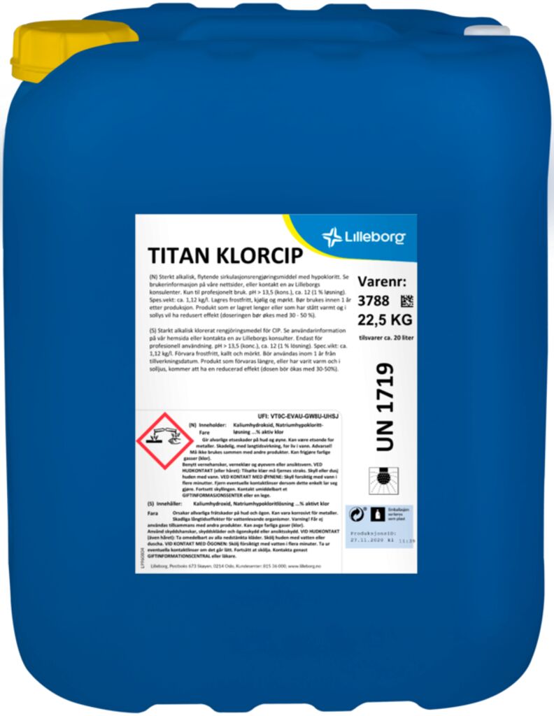 TITAN KLORCIP 22.5kg - Hypoklorittholdig CIP rengjøringsmiddel