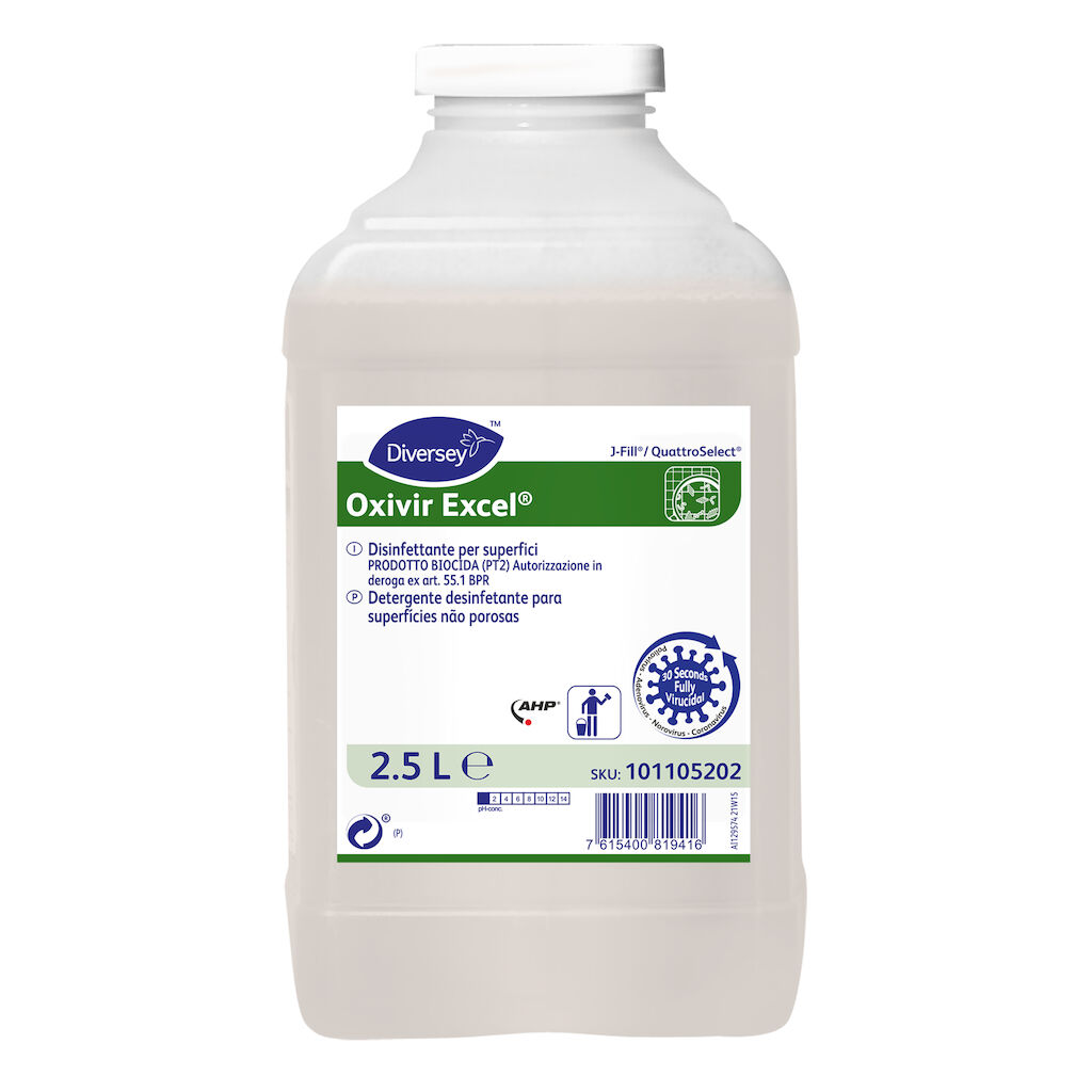 Oxivir Excel 2x2.5L - Detergente desinfetante de largo especto indicado para superfícies duras não porosas