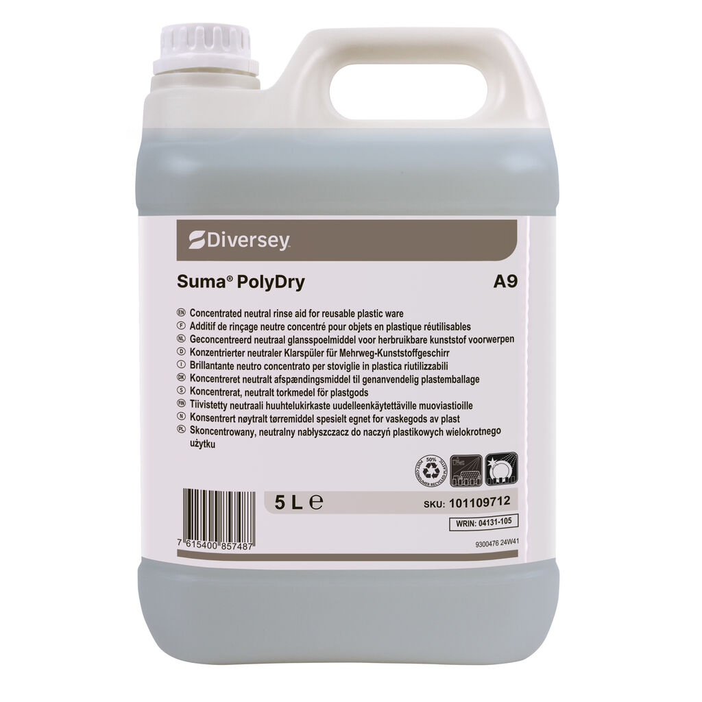 Suma PolyDry A9 2x5L - Concentrated neutral rinse aid for reusable plastic ware