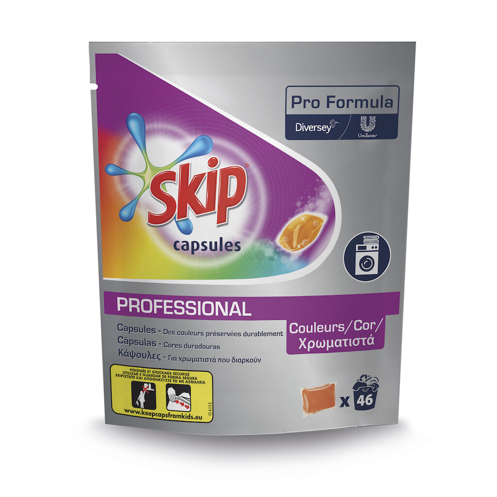 Skip Pro Formula Capsules Color 4x46un. - Detergente líquido em cápsulas para tecidos de cor