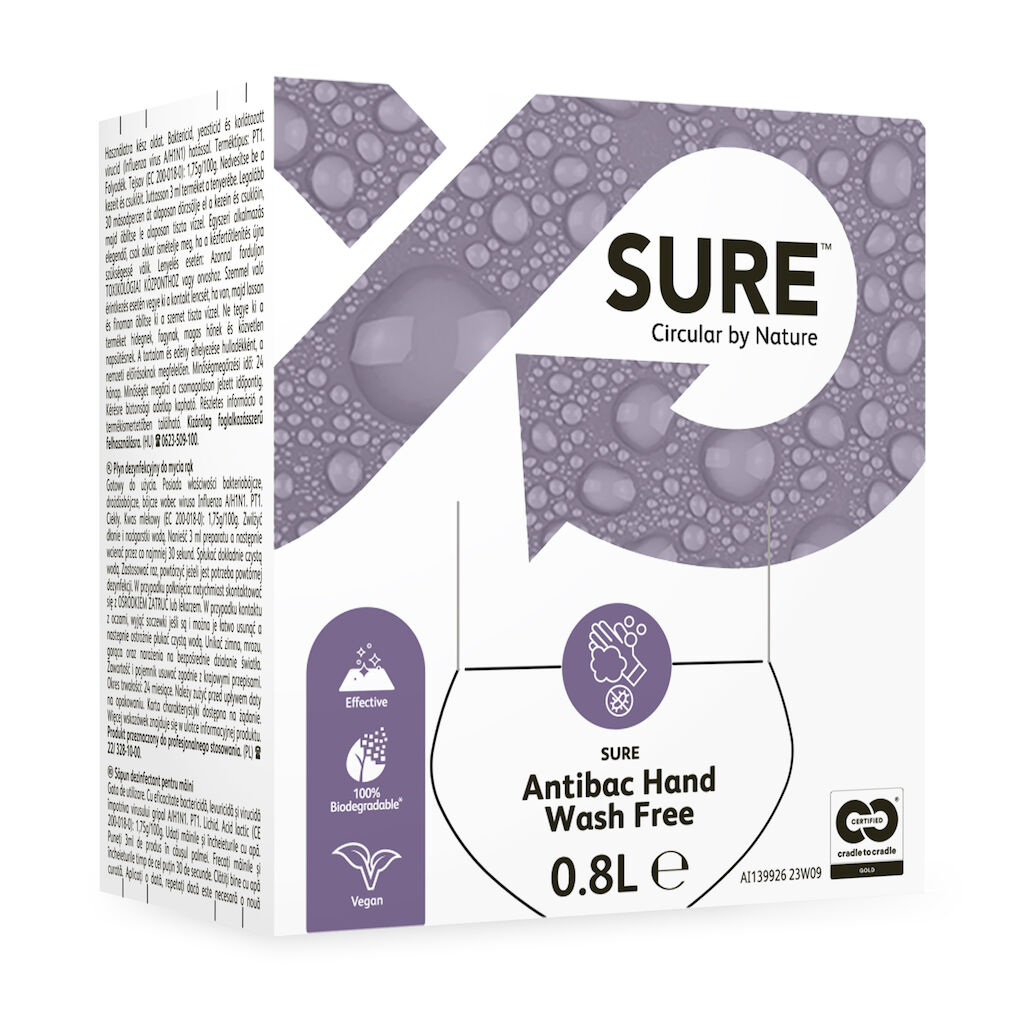 SURE Antibac Hand Wash Free 6x0.8L - 100% biodegradable, fragrance and dye free, antimicrobial herbal hand soap