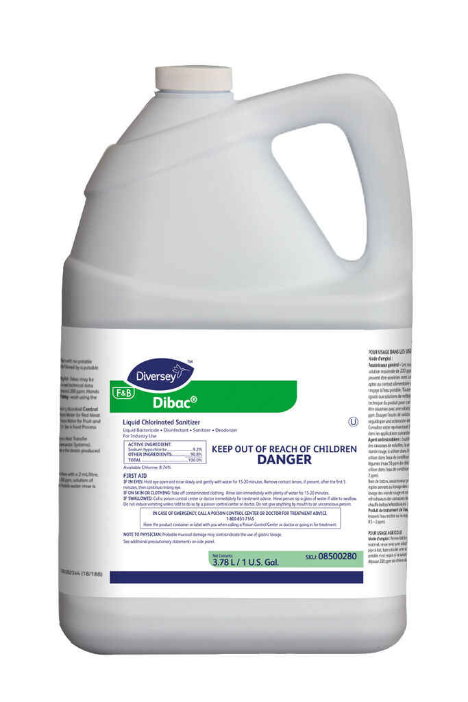 Dibac®, 1gal, 4/CT - Liquid bleach, sanitizer, deodorizer, cleaning additive, fogging sanitizer