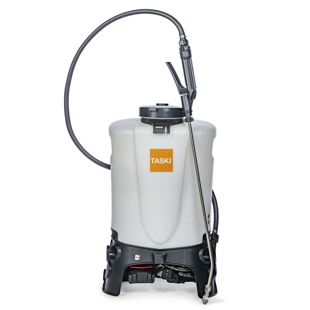 TASKI Sprayer BP&nbsp;15l&nbsp;Li-Ion inklusive Batterie 1Stk. - Rückensprühgerät, für die gleichmäßige Sprühdesinfektion größerer Flächen. 60/200 Micron Tropfengröße. Mit chemiebeständiger Membranpumpe und 15L Tank. Inkl. Ladegerät und Li-Ion Batterie, für bis zu
