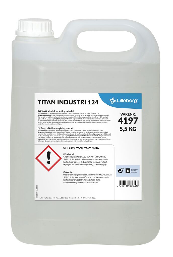 TITAN INDUSTRI 124 3x5.5kg - Sterkt alkalisk rengjøringsmiddel med skumdemper