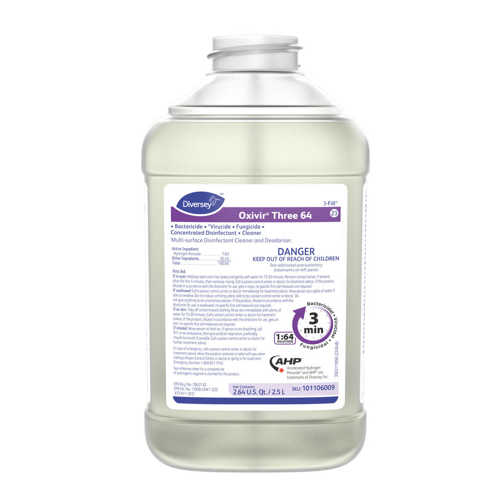 Oxivir® Three 64, 2.5L, J-Fill® / QuattroSelect®, 2/CT - • Bactericide • *Virucide • Fungicide • (Concentrated) Disinfectant • Cleaner
