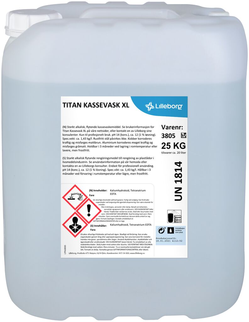 TITAN KASSEVASK XL 25kg - Sterkt alkalisk CIP rengjøringsmiddel med skumdemper