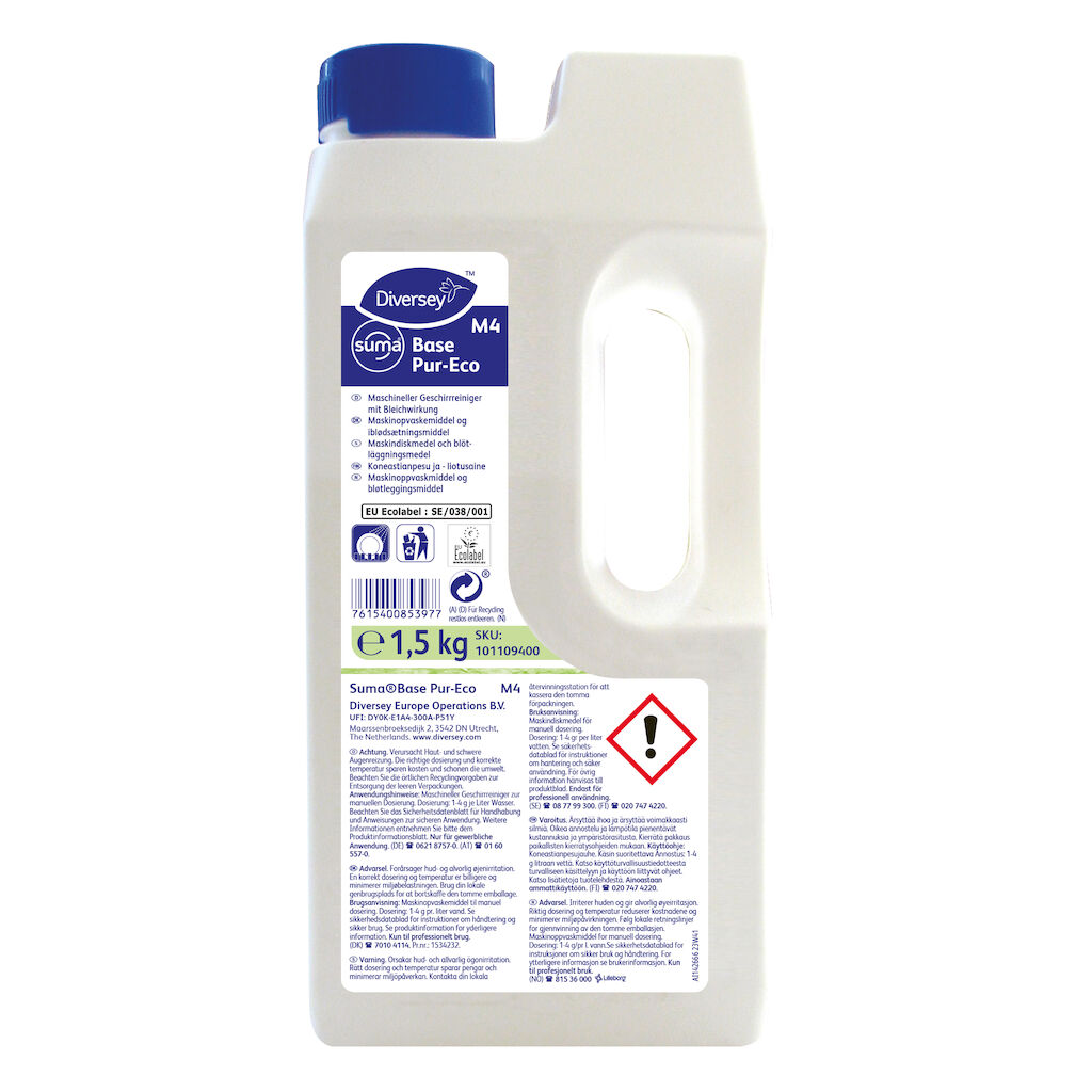 Suma Base Pur-Eco M4 8x1.5kg - Umweltfreundlicher pulverförmiger, aluminiumsicherer Geschirrreiniger zur manuellen Dosierung