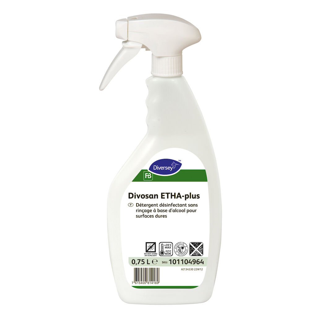 Divosan ETHA-plus 6x0.75L - Détergent désinfectant sans rinçage pour surfaces à base d'alcool