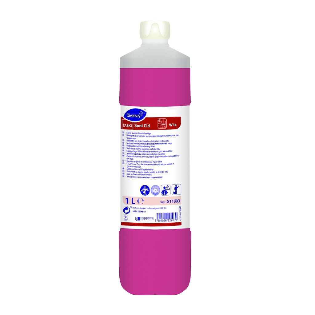 TASKI Sani Cid W1e 6x1L - Preparat concentrat pentru curățarea grupurilor sanitare, compatibil cu apa dură