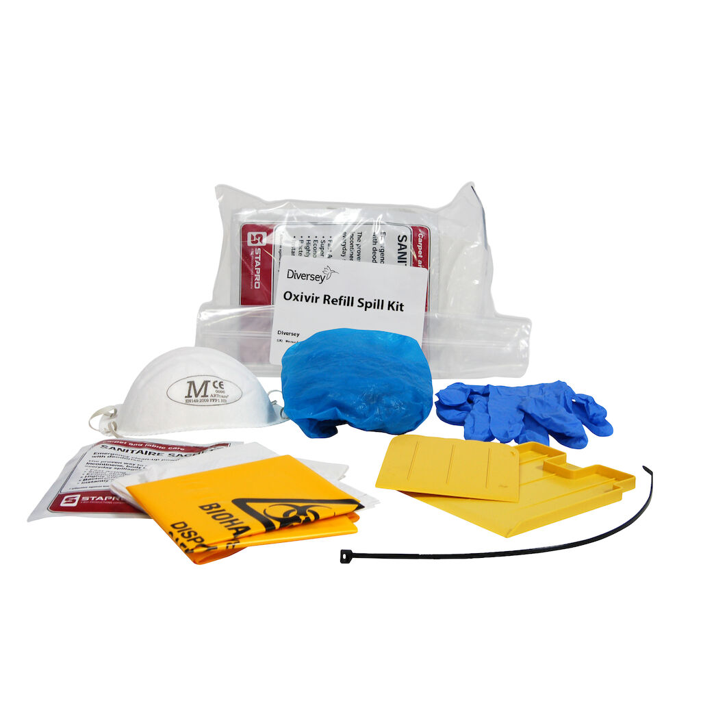 Oxivir Refill Spill Kit / Nachfüllung für Oxivir Notfall - Set 4x2Stk. - Nachfüllung für Oxivir Notfallset: Enthält ein schnell wirkendes Absorptionsmittel, das Körperausscheidungen wie Erbrochenes, Blut und andere Körperflüssigkeiten aufsaugt, sowie alle Utensilien zu deren raschen und sicheren Beseitigung