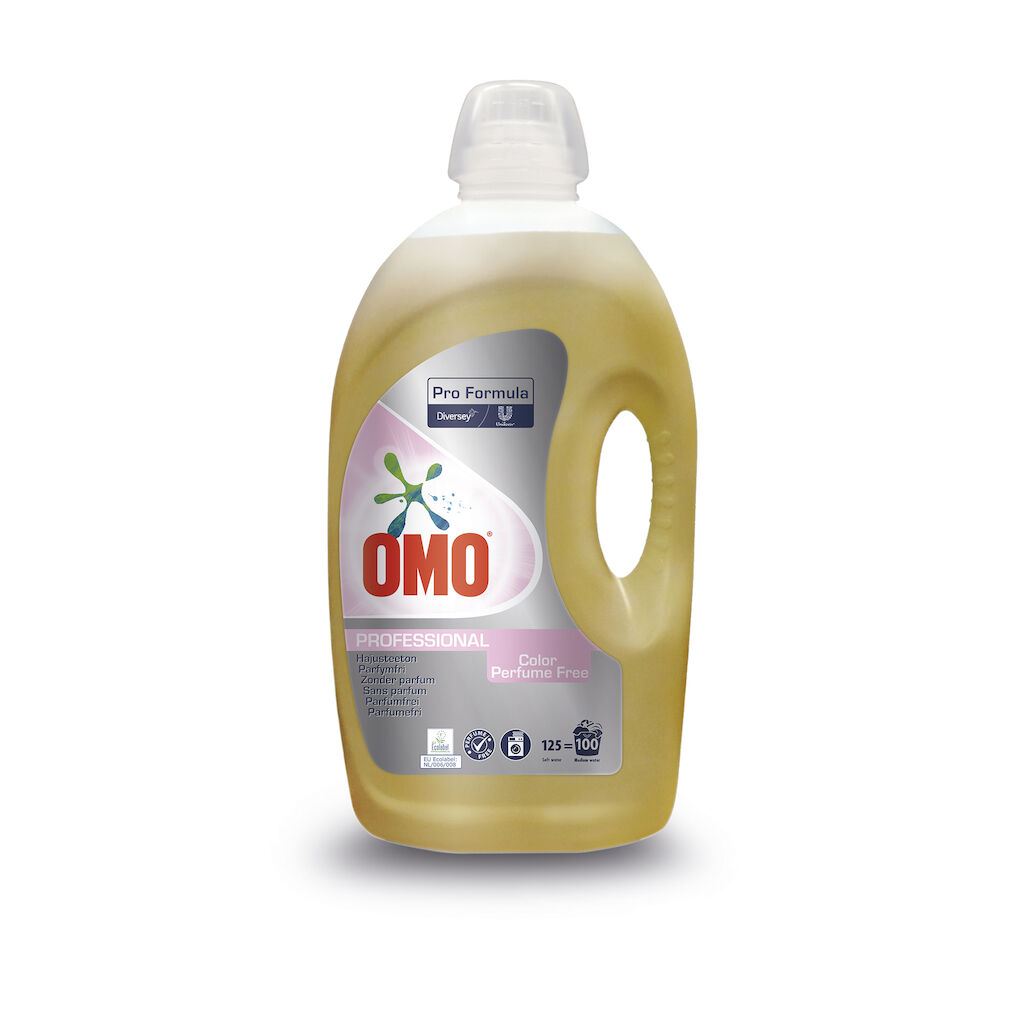 Omo Pro Formula Liquid Color Perfume Free 2x5L - EU ECOLABEL goedgekeurd, parfumvrij, vloeibaar wasmiddel voor gekleurde stoffen, actief bij 30°C.