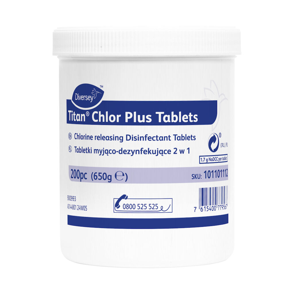 Titan Chlor Plus Tablets 6x200szt. - tabletki myjąco-dezynfekujące na bazie aktywnego chloru z dodatkiem tenzydów anionowych