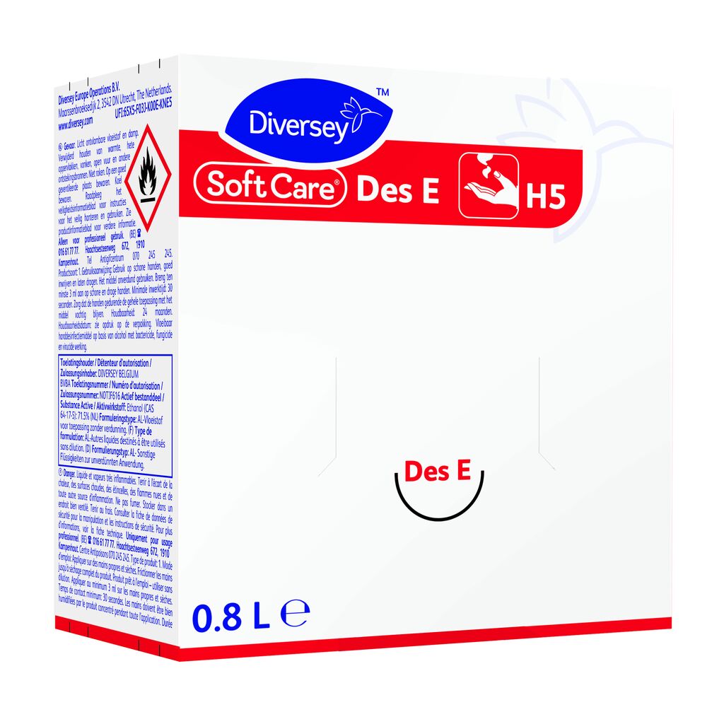 Soft Care Des E H5 6x0.8L - Gel désinfectant pour friction hydroalcoolique des mains