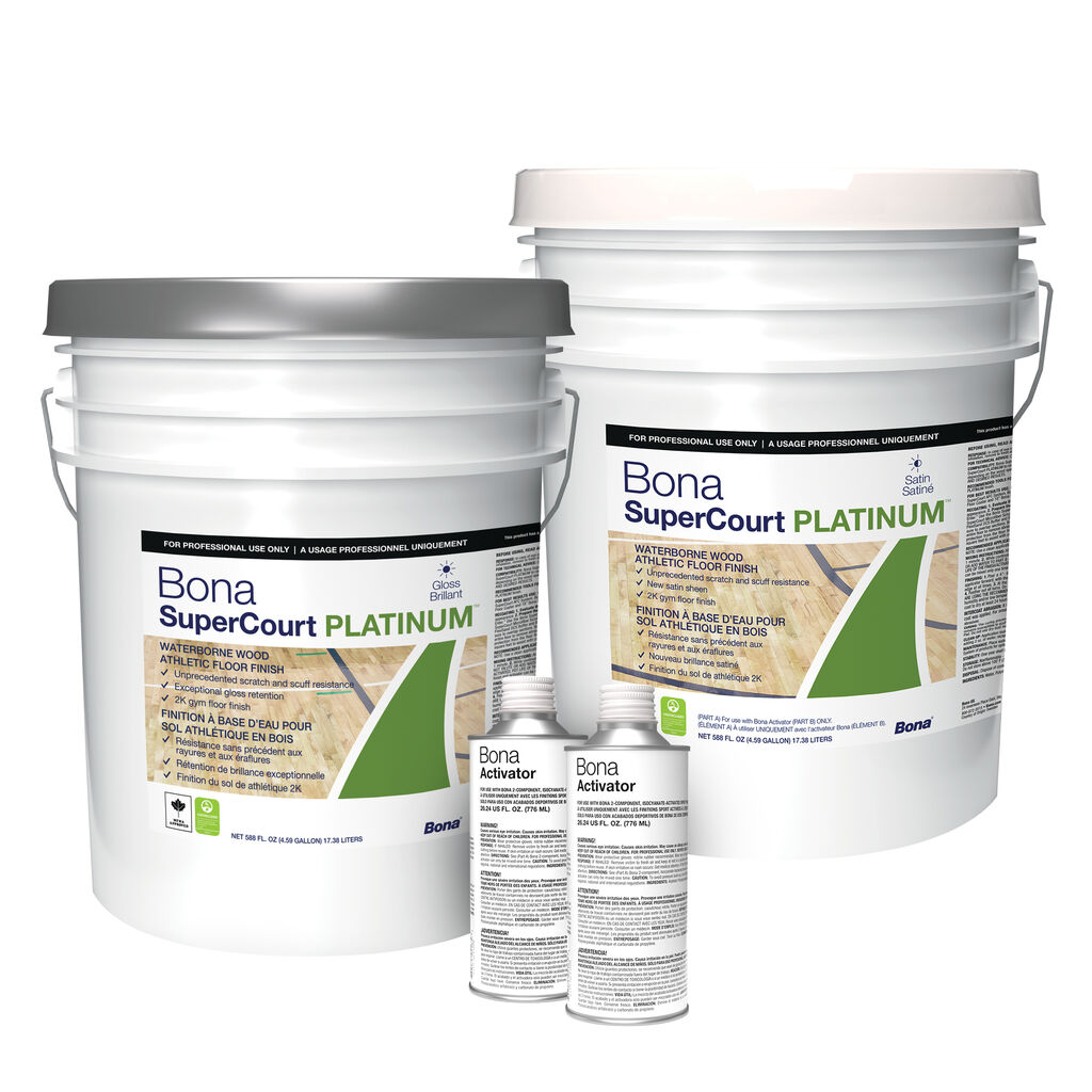 Bona SuperCourt® Platinum® Waterborne Wood Athletic Floor Finish - Satin, 5gal - Waterborne Wood Athletic Floor Finish - Satin