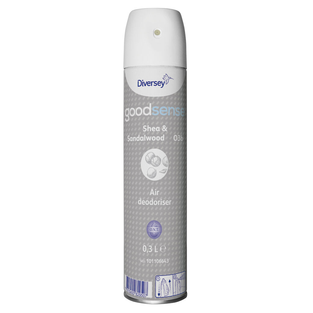 Good Sense Shea & Sandalwood (aerosol spray) O3b 6x0.3L - Rafraîchisseur d'air et neutralisateur d'odeur - action immédiate