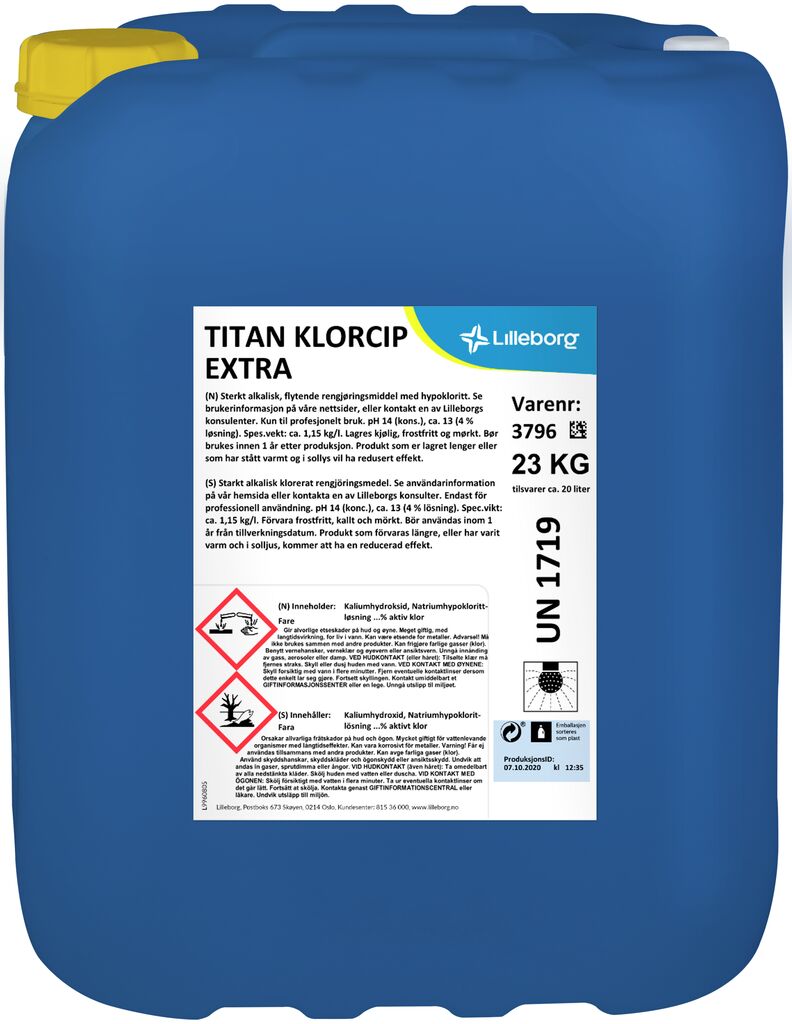 TITAN KLORCIP EXTRA 23kg - Hypoklorittholdig CIP rengjøringsmiddel