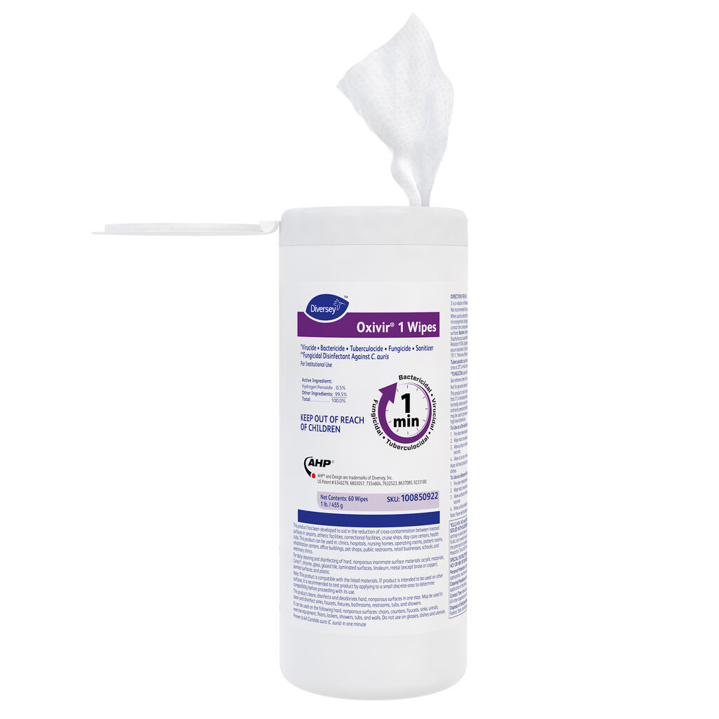 Oxivir® 1 Wipes, 60ea, 12/CT - *Virucide • Bactericide • Tuberculocide • Fungicide • Sanitizer **Fungicidal Disinfectant Against C.