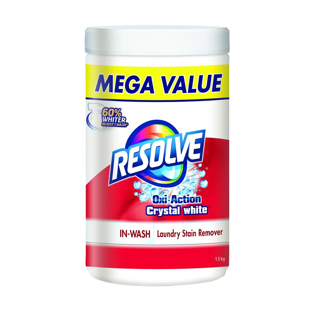 Resolve® Oxi-Action Crystal White® In-Wash Stain Remover Powder, 1.5kg, 6/CT