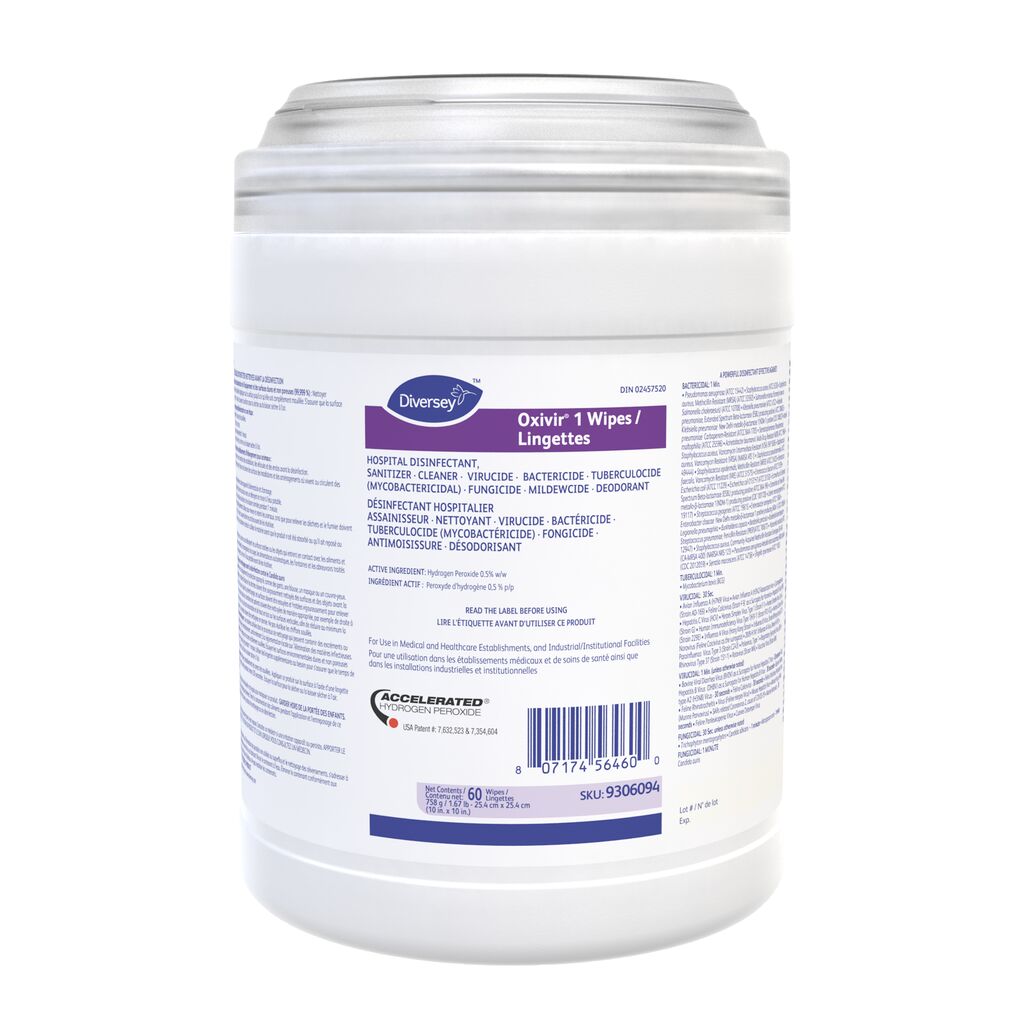 Oxivir® 1 Wipes, 60ea, 12/CT - Tuberculocide, Virucide, Bactéricide, Fongicide, Désinfectant à large spectre