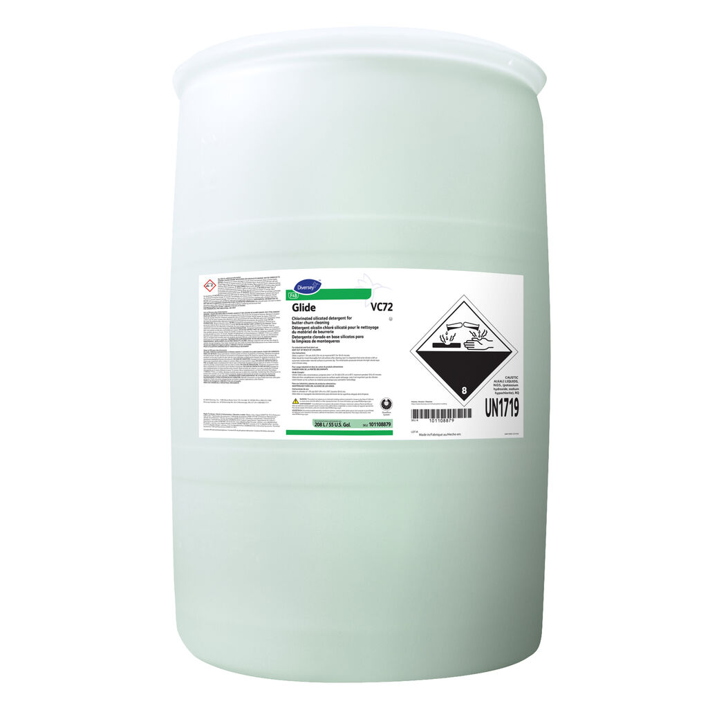 Glide VC72, 208L - Chlorinated silicated detergent for butter churn cleaning
