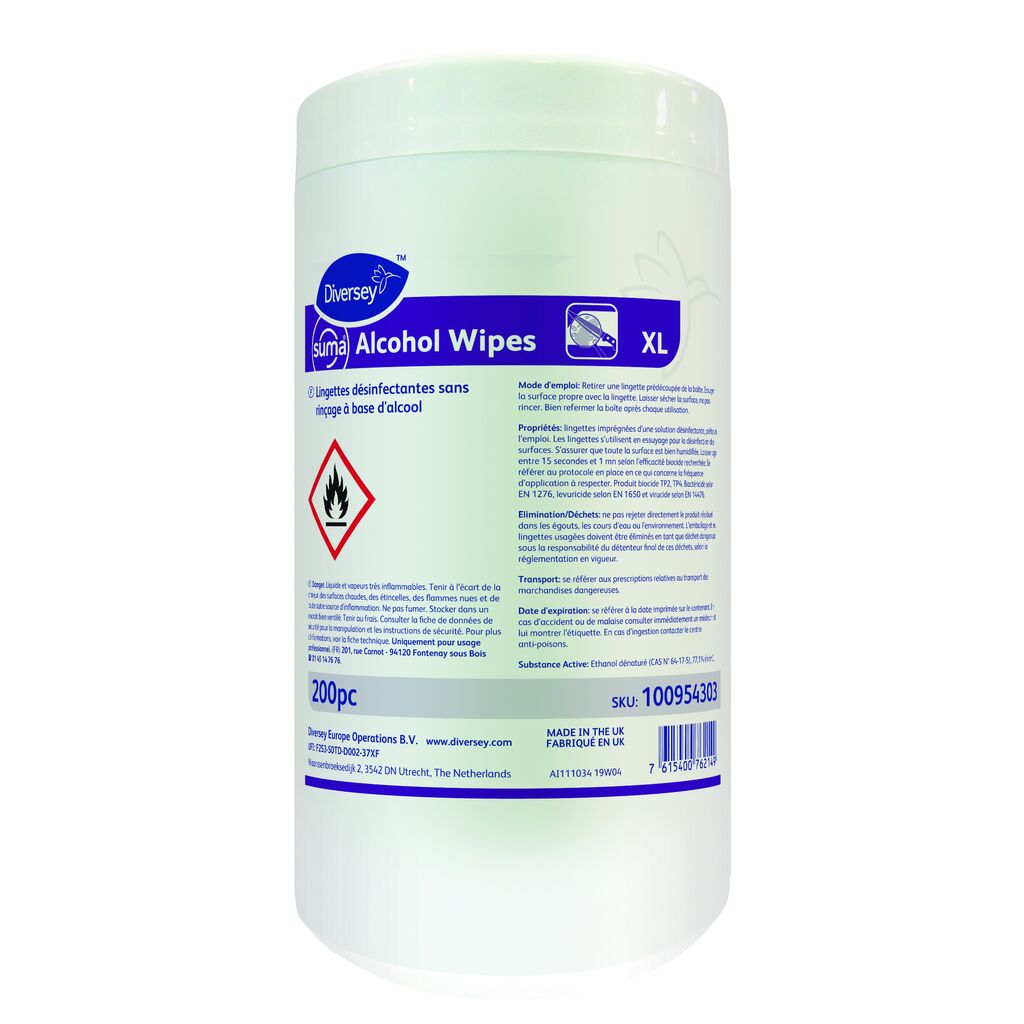 Suma Alcohol Wipes XL 12x200pc - 180 x 200 mm - Lingette désinfectante sans rinçage