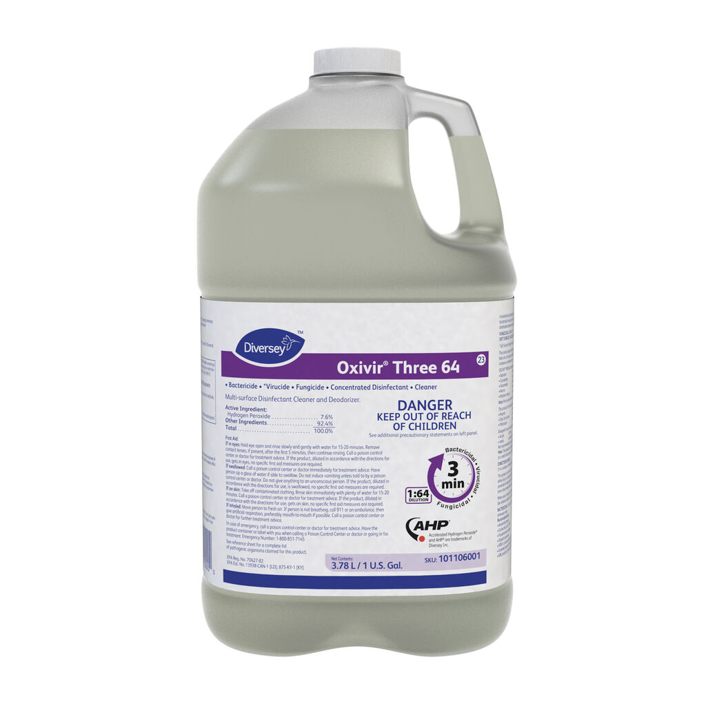 Oxivir® Three 64, 1gal, 4/CT - • Bactericide • *Virucide • Fungicide • (Concentrated) Disinfectant • Cleaner