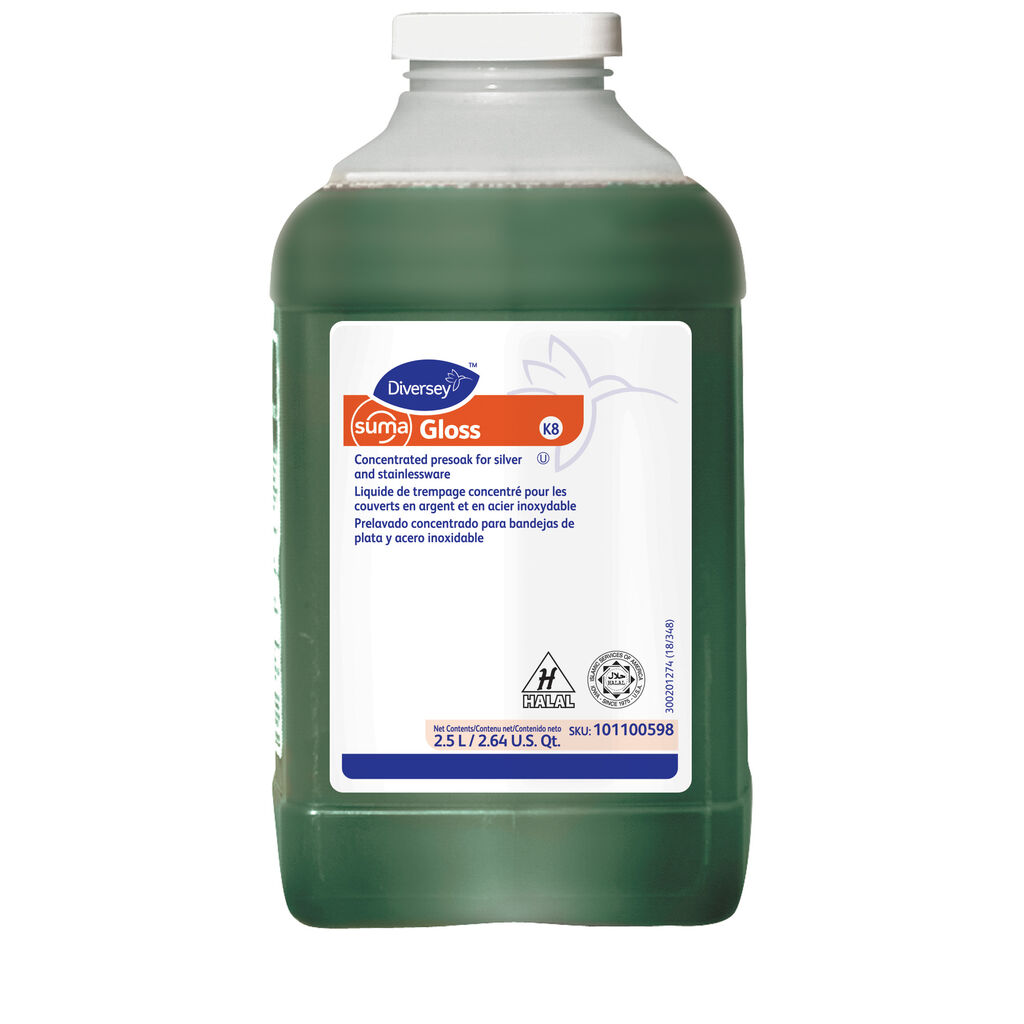 Suma® Gloss K8, 2.5L, J-Fill® / QuattroSelect®, 2/CT - Concentrated presoak for silver and stainlessware