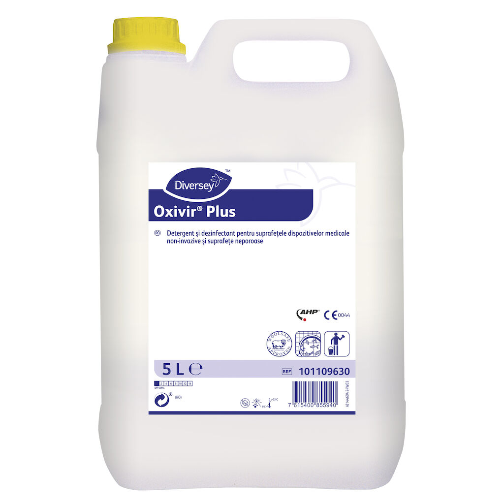 Oxivir Plus 2x5L - Detergent și dezinfectant pentru suprafețe neporoase și dispozitive medicale non-invazive. Pentru suprafețe alimentare și non-alimentare.