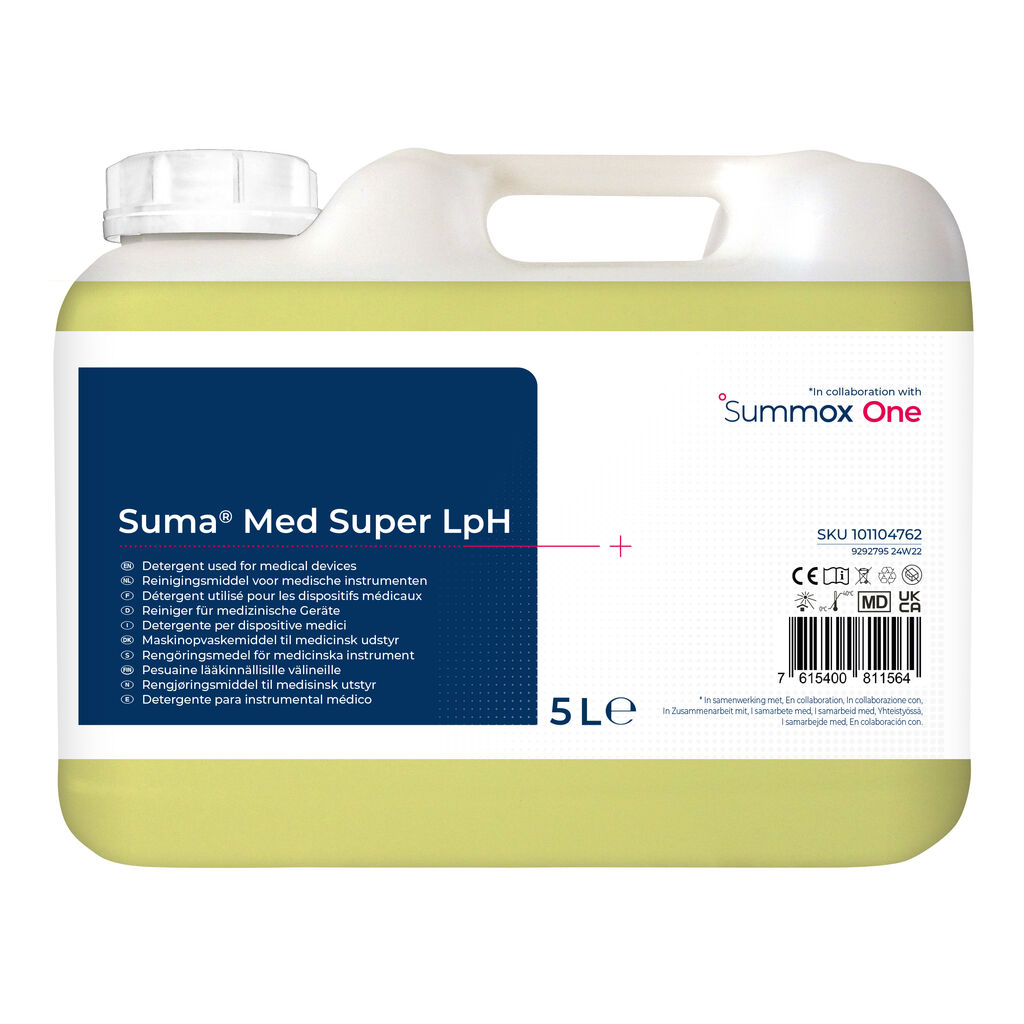 Suma Med Super LpH 5L - Vloeibaar reinigingsmiddel voor (invasieve en niet-invasieve) medischehulpmiddelen.
