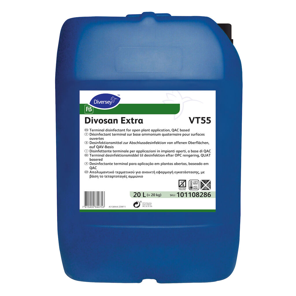 Divosan Extra VT55 20L - Disinfettante terminale per applicazioni in impianti aperti, a base di QAC