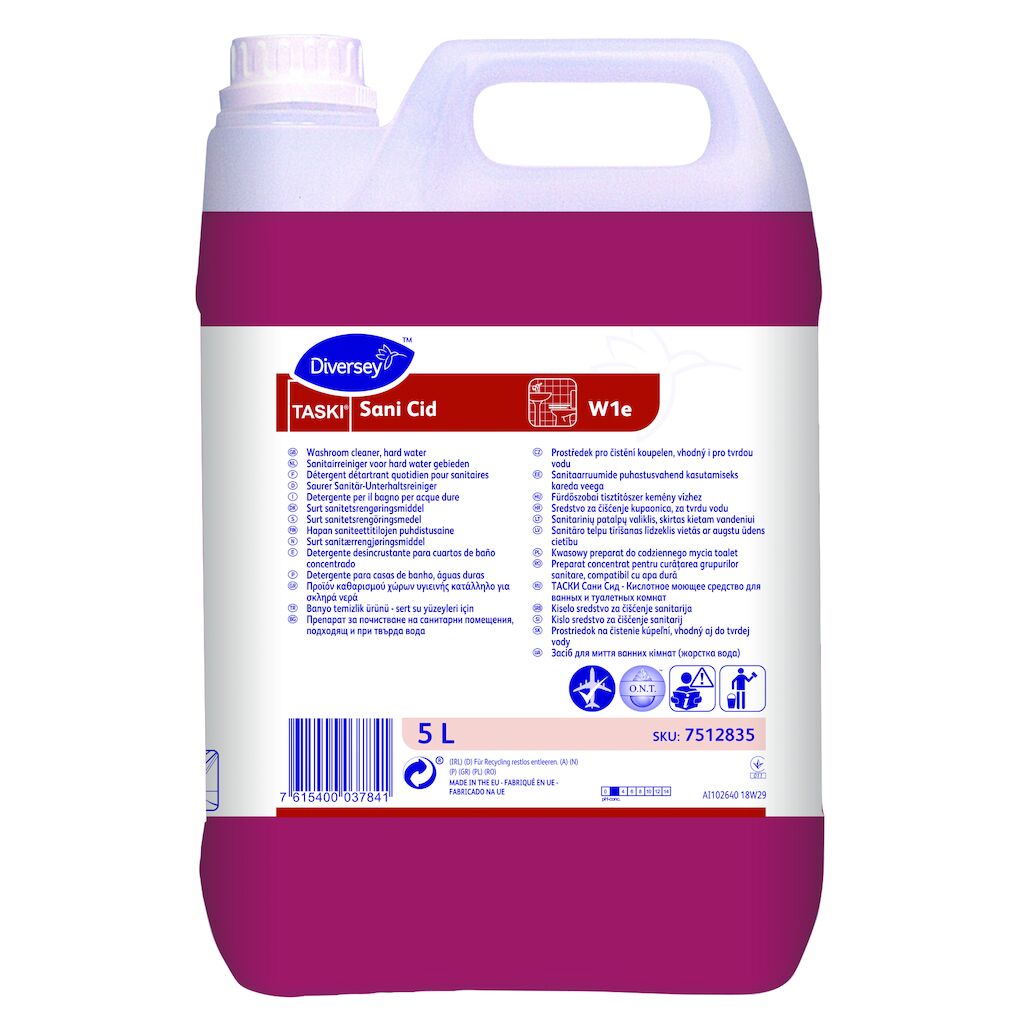 TASKI Sani Cid W1e 2x5L - Preparat concentrat pentru curățarea grupurilor sanitare, compatibil cu apa dură