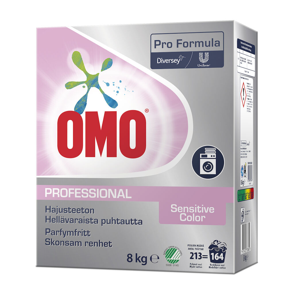 Omo Professional Sensitive Color 8kg - Hajusteeton, tiivistetty pyykinpesujauhe