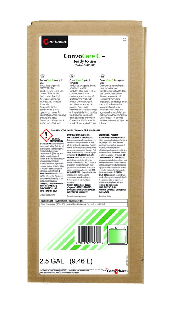 ConvoCare C Cooking Chamber Neutralize/Rinse for Automatic Cleaning System, 2.5gal - Ready to use