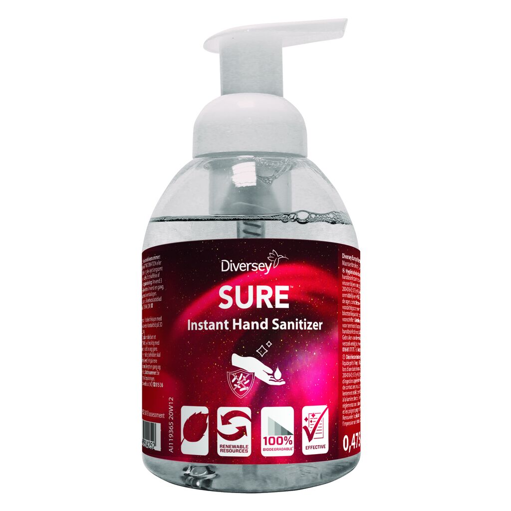 SURE Instant Hand Sanitizer 6x0.475L - Mousse désinfectante pour les mains sans alcool, non classée CLP, très efficace, au parfum rafraîchissant