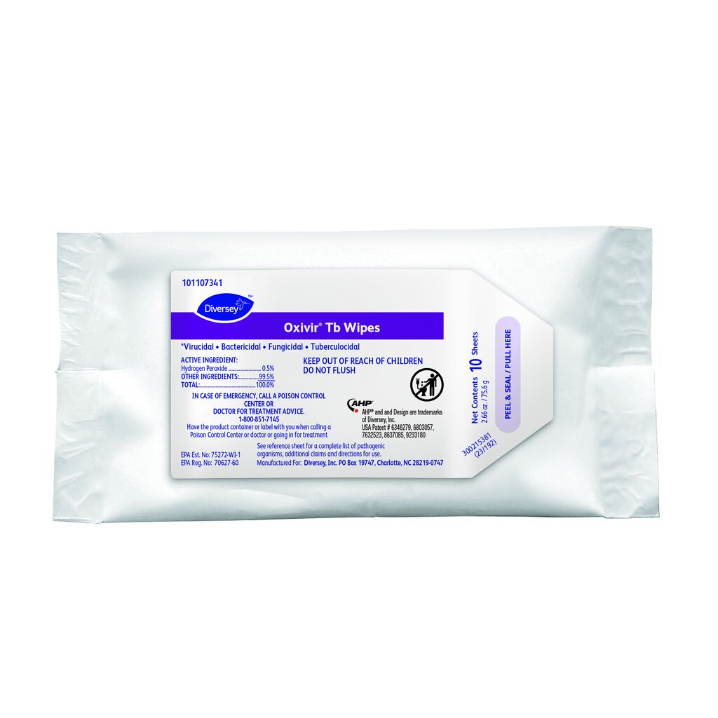 Oxivir® Tb Wipes, 10ea, 120/CT - *Virucidal • Bactericidal • Fungicidal • Tuberculocidal