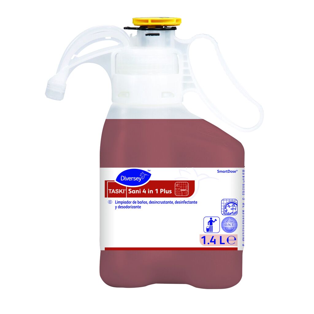 TASKI Sani 4 in 1 Plus 1.4L - Detergente, desinfectante, desincrustante y desodorizante para cuartos de baño